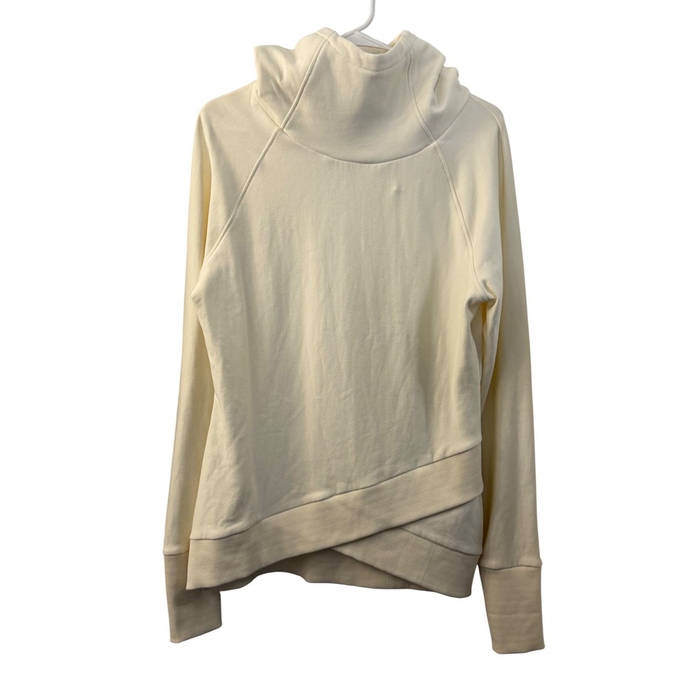 Marcella NYC Women Cream Cotton Asymmetrical Crossover Hoodie Sweatshirt‎ Large